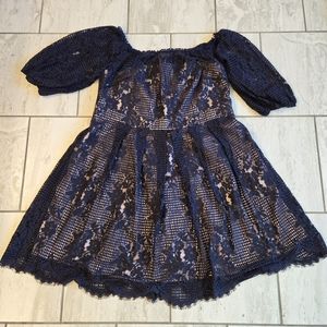 Chelsea28 Floral Lace Off the Shoulder Dress Navy Blush Plus Size 18